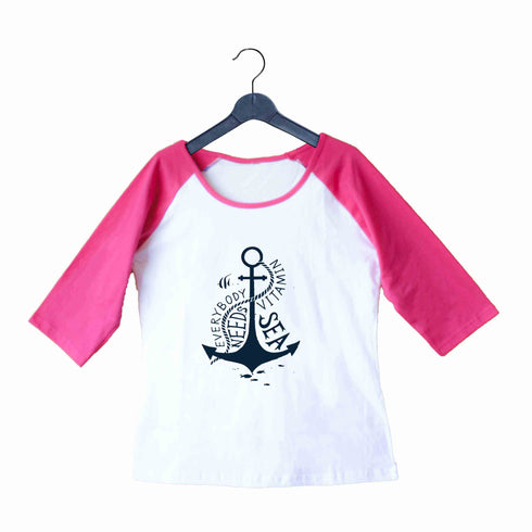 Travel Wanderlust Everybody needs Vitamin Sea Custom Printed Graphic Design Raglan T-Shirt for Women